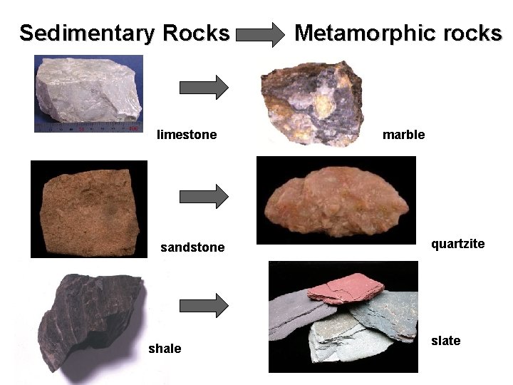 Sedimentary Rocks Metamorphic rocks Rocks limestone sandstone shale marble quartzite slate 