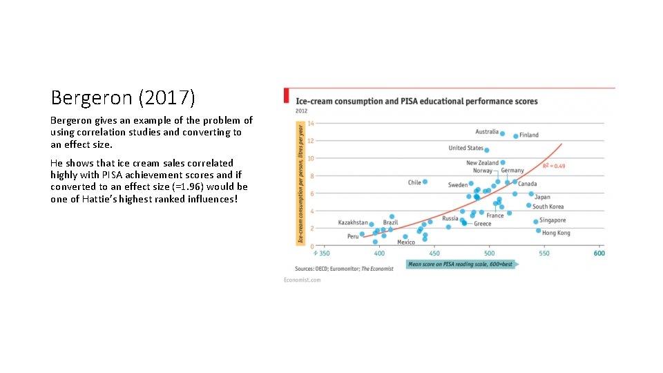 Bergeron (2017) Bergeron gives an example of the problem of using correlation studies and