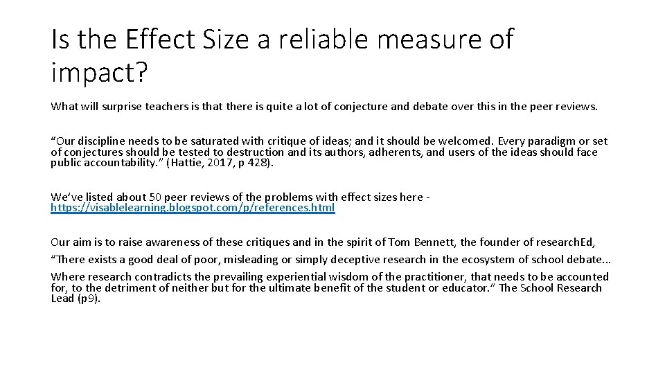 Is the Effect Size a reliable measure of impact? What will surprise teachers is