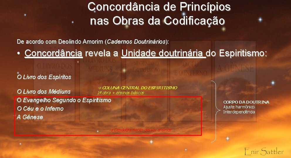 Concordância de Princípios nas Obras da Codificação De acordo com Deolindo Amorim (Cadernos Doutrinários):