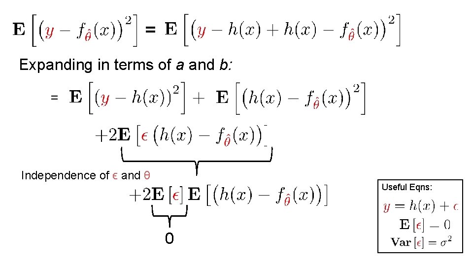 = Expanding in terms of a and b: = Independence of ϵ and θ = Expanding in terms of a and b: = Independence of ϵ and θ
