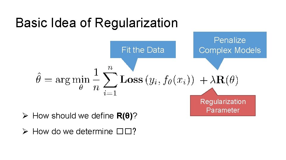 Basic Idea of Regularization Fit the Data Ø How should we define R(θ)? Ø Basic Idea of Regularization Fit the Data Ø How should we define R(θ)? Ø