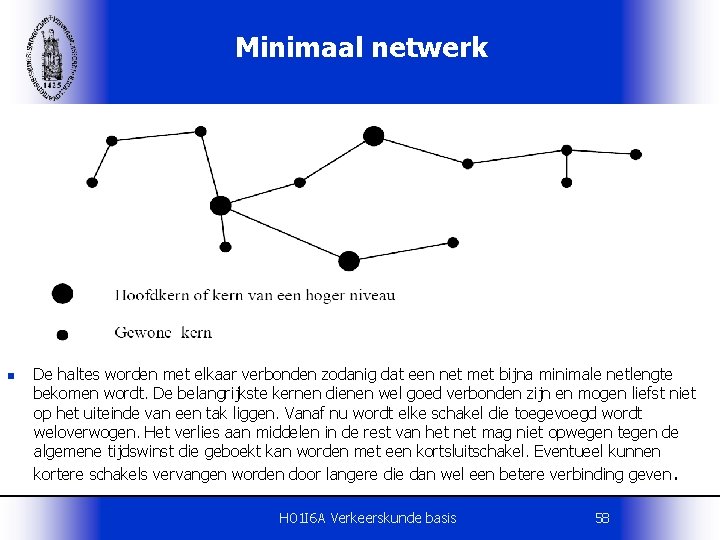 Minimaal netwerk n De haltes worden met elkaar verbonden zodanig dat een net met