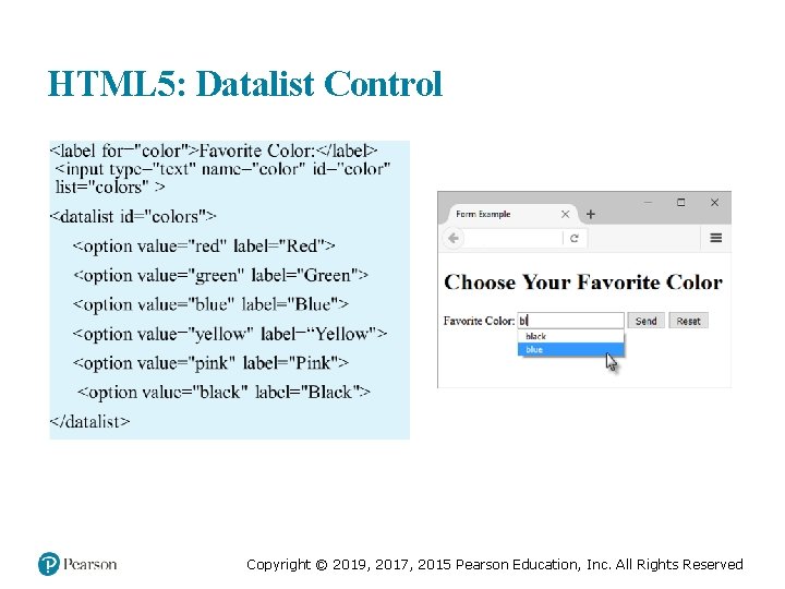 HTML 5: Datalist Control Copyright © 2019, 2017, 2015 Pearson Education, Inc. All Rights