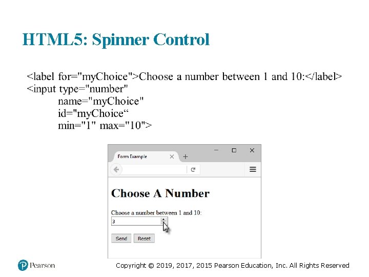 HTML 5: Spinner Control Copyright © 2019, 2017, 2015 Pearson Education, Inc. All Rights
