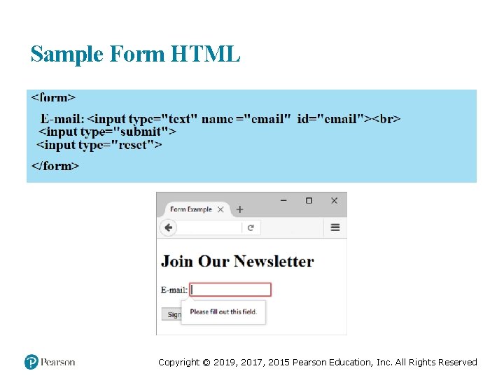 Sample Form HTML Copyright © 2019, 2017, 2015 Pearson Education, Inc. All Rights Reserved
