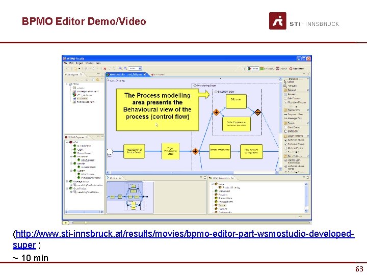 BPMO Editor Demo/Video (http: //www. sti-innsbruck. at/results/movies/bpmo-editor-part-wsmostudio-developedsuper ) ~ 10 min 63 