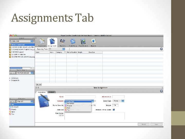Assignments Tab Assignments Tab