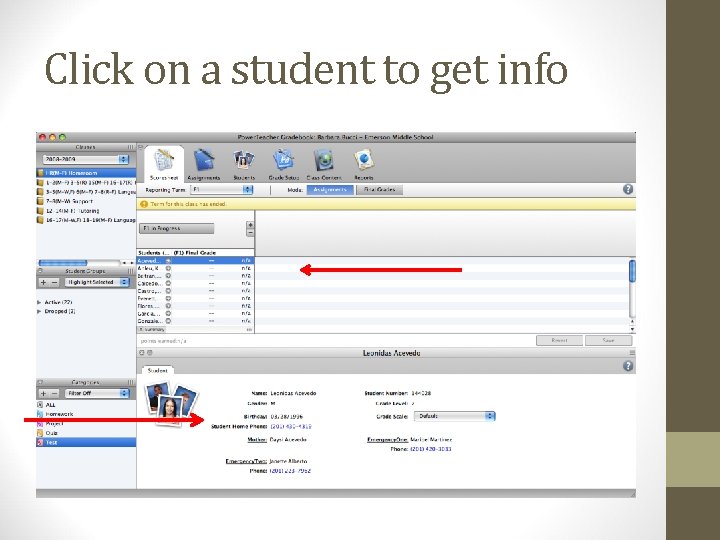 Click on a student to get info 