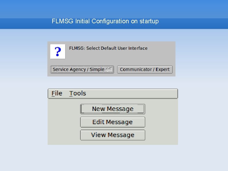 FLMSG Initial Configuration on startup 