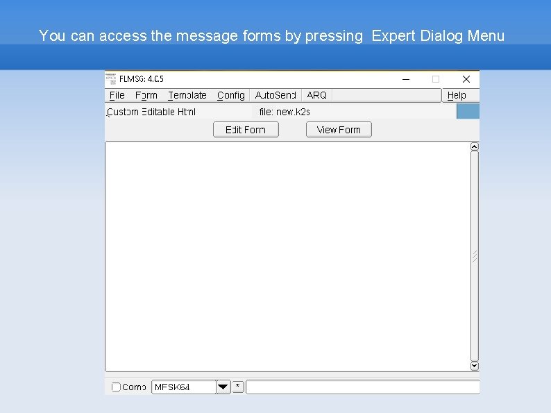 You can access the message forms by pressing Expert Dialog Menu 