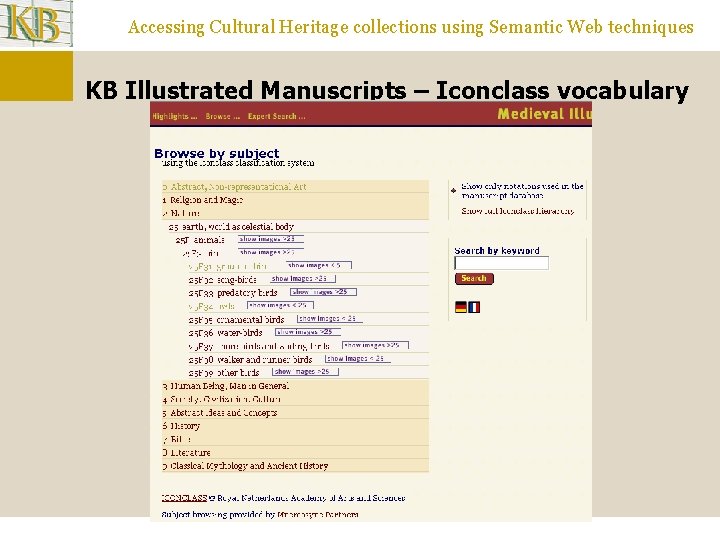 Accessing Cultural Heritage collections using Semantic Web techniques KB Illustrated Manuscripts – Iconclass vocabulary