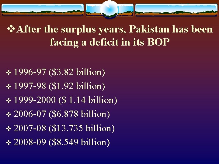 v. After the surplus years, Pakistan has been facing a deficit in its BOP v. After the surplus years, Pakistan has been facing a deficit in its BOP