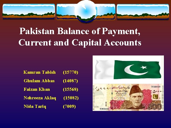 Pakistan Balance of Payment, Current and Capital Accounts Kamran Tabish (15770) Ghulam Abbas (14087) Pakistan Balance of Payment, Current and Capital Accounts Kamran Tabish (15770) Ghulam Abbas (14087)