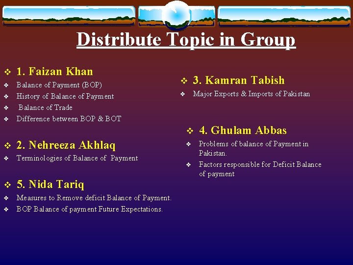Distribute Topic in Group v 1. Faizan Khan v Balance of Payment (BOP) History Distribute Topic in Group v 1. Faizan Khan v Balance of Payment (BOP) History