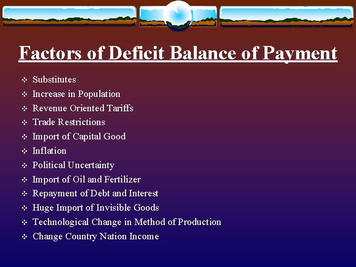 Factors of Deficit Balance of Payment v v v Substitutes Increase in Population Revenue Factors of Deficit Balance of Payment v v v Substitutes Increase in Population Revenue