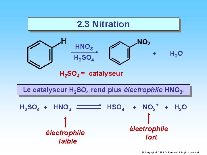 2. 3 Nitration HNO 3 + H 2 SO 4 H 2 O H