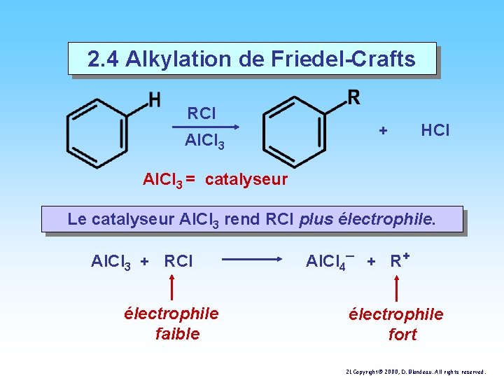 2. 4 Alkylation de Friedel-Crafts RCl Al. Cl 3 + HCl Al. Cl 3