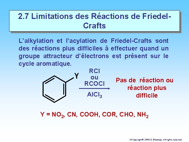 2. 7 Limitations des Réactions de Friedel. Crafts L’alkylation et l’acylation de Friedel-Crafts sont