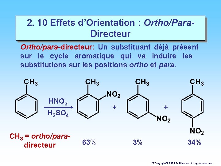 2. 10 Effets d’Orientation : Ortho/Para. Directeur Ortho/para-directeur: Un substituant déjà présent sur le