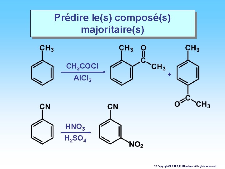 Prédire le(s) composé(s) majoritaire(s) CH 3 COCl Al. Cl 3 + HNO 3 H