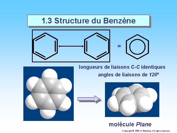 1. 3 Structure du Benzène = longueurs de liaisons C-C identiques angles de liaisons