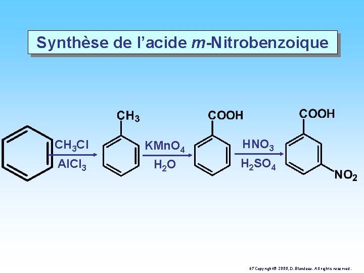 Synthèse de l’acide m-Nitrobenzoique CH 3 Cl KMn. O 4 HNO 3 Al. Cl