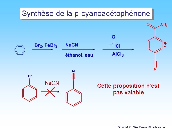 Synthèse de la p-cyanoacétophénone ? Na. CN Cette proposition n’est pas valable 70 Copyright©