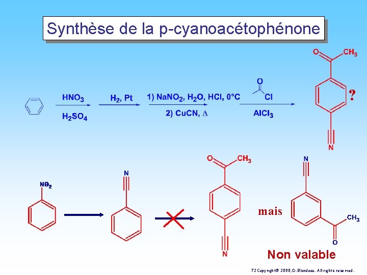 Synthèse de la p-cyanoacétophénone ? mais Non valable 72 Copyright© 2000, D. Blondeau. All