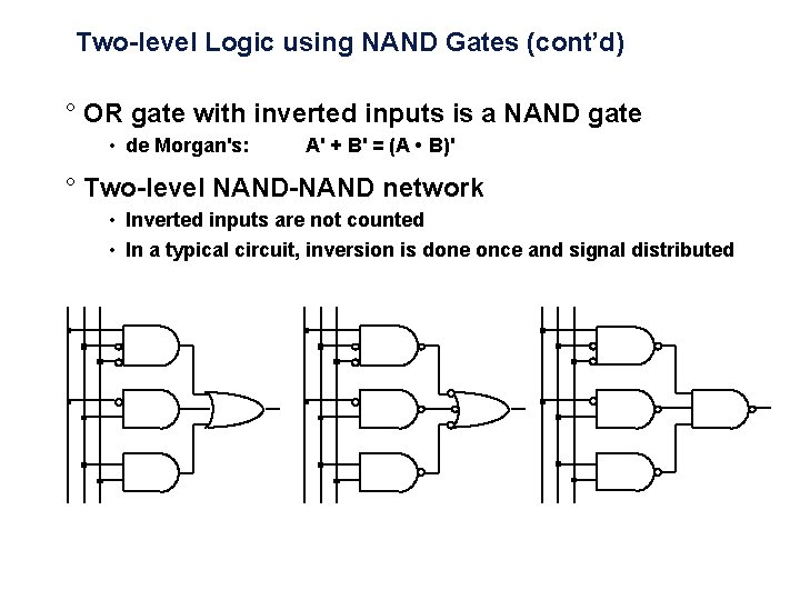 Two-level Logic using NAND Gates (cont’d) ° OR gate with inverted inputs is a