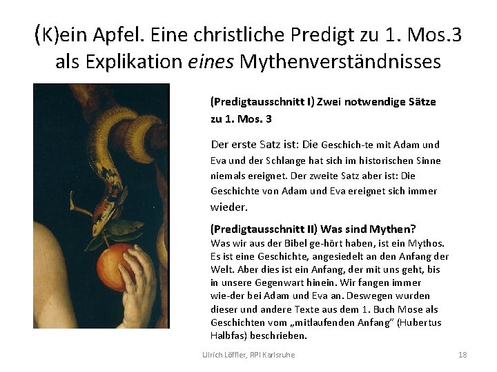 (K)ein Apfel. Eine christliche Predigt zu 1. Mos. 3 als Explikation eines Mythenverständnisses (Predigtausschnitt