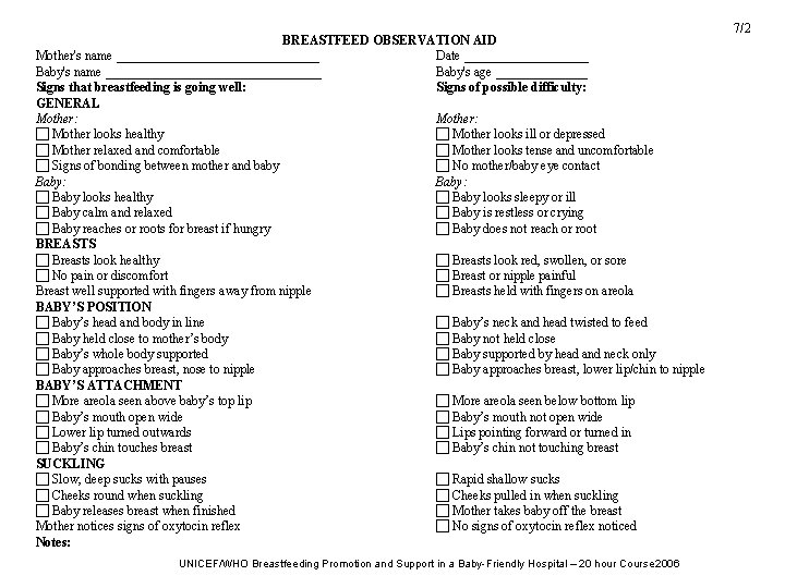 BREASTFEED OBSERVATION AID Mother's name ________________ Date __________ Baby's name _________________ Baby's age _______ BREASTFEED OBSERVATION AID Mother's name ________________ Date __________ Baby's name _________________ Baby's age _______
