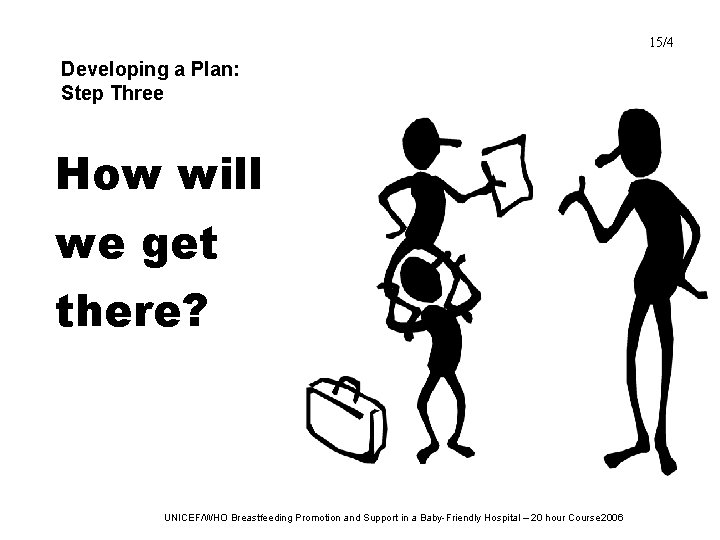 15/4 Developing a Plan: Step Three How will we get there? UNICEF/WHO Breastfeeding Promotion 15/4 Developing a Plan: Step Three How will we get there? UNICEF/WHO Breastfeeding Promotion