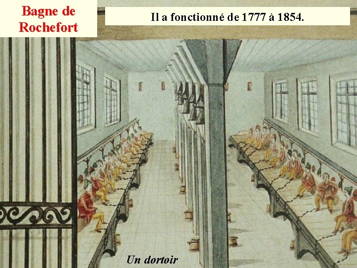 Bagne de Rochefort Il a fonctionné de 1777 à 1854. Un dortoir 