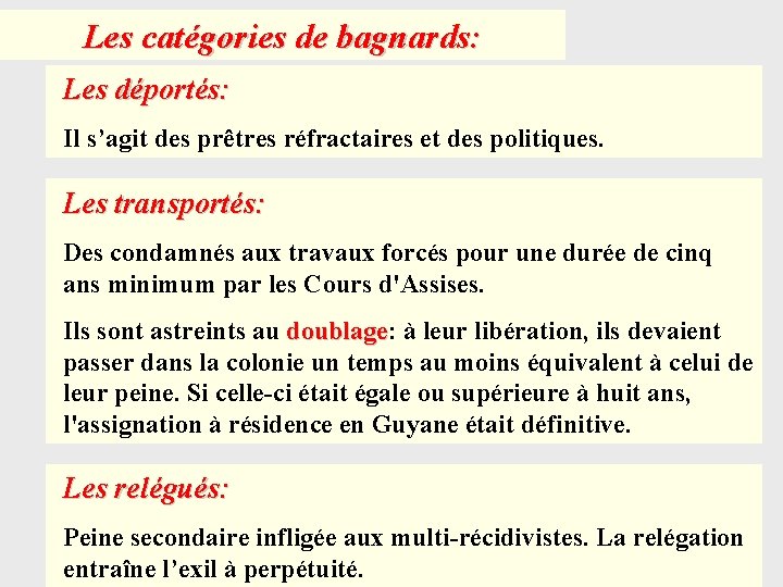 Les catégories de bagnards: Les déportés: Il s’agit des prêtres réfractaires et des politiques.