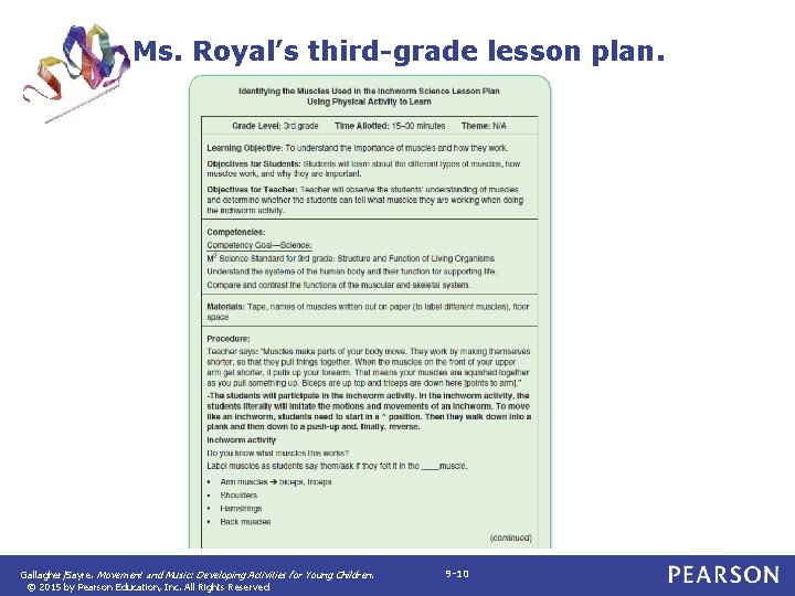 Ms. Royal’s third-grade lesson plan. Gallagher/Sayre. Movement and Music: Developing Activities for Young Children.