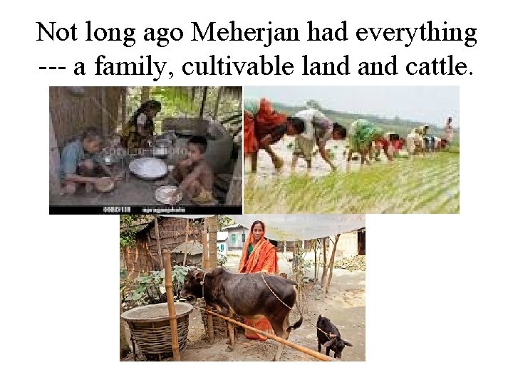 Not long ago Meherjan had everything --- a family, cultivable land cattle. 