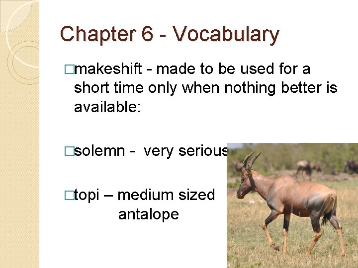 Chapter 6 - Vocabulary �makeshift - made to be used for a short time