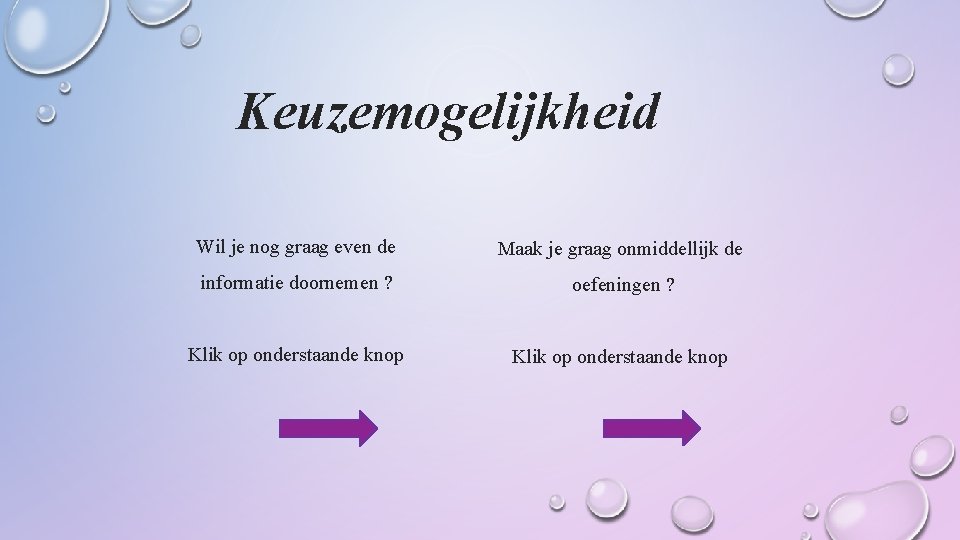 Keuzemogelijkheid Wil je nog graag even de Maak je graag onmiddellijk de informatie doornemen