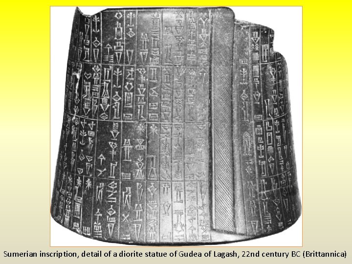 Sumerian inscription, detail of a diorite statue of Gudea of Lagash, 22 nd century