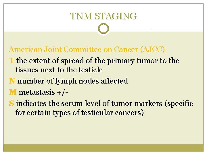 TNM STAGING American Joint Committee on Cancer (AJCC) T the extent of spread of