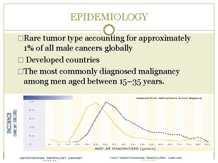 EPIDEMIOLOGY �Rare tumor type accounting for approximately 1% of all male cancers globally �