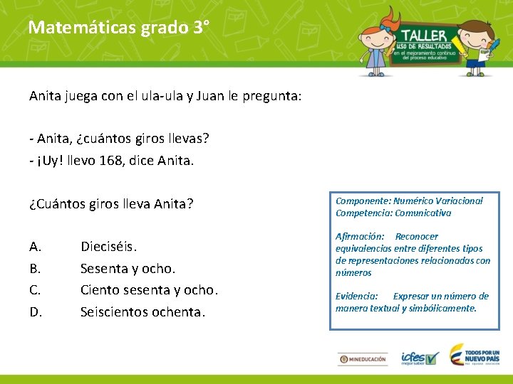 Matemáticas grado 3° Anita juega con el ula-ula y Juan le pregunta: - Anita,