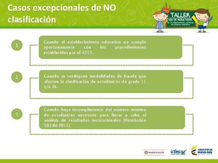 Casos excepcionales de NO clasificación 1 2 3 Cuando el establecimiento educativo no cumpla