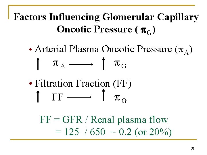 Factors Influencing Glomerular Capillary Oncotic Pressure ( G) • Arterial Plasma Oncotic Pressure ( Factors Influencing Glomerular Capillary Oncotic Pressure ( G) • Arterial Plasma Oncotic Pressure (