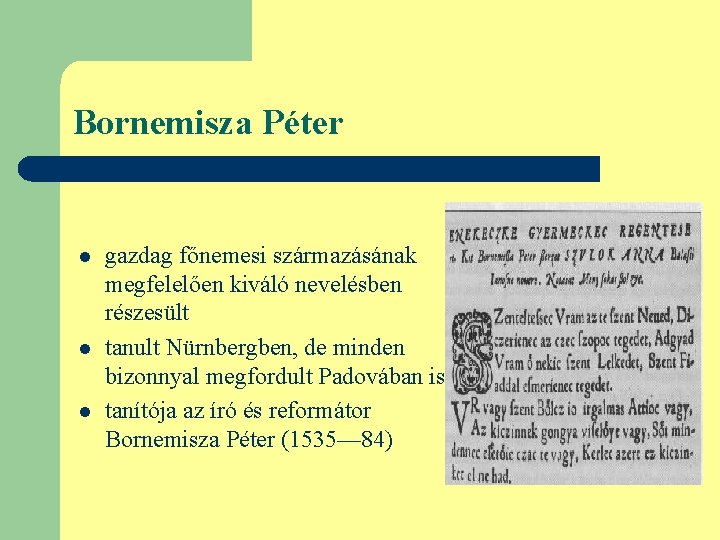Bornemisza Péter l l l gazdag főnemesi származásának megfelelően kiváló nevelésben részesült tanult Nürnbergben,