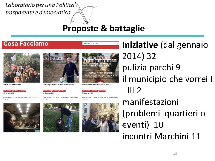 Proposte & battaglie Iniziative (dal gennaio 2014) 32 pulizia parchi 9 il municipio che