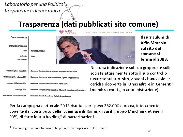 Trasparenza (dati pubblicati sito comune) Il curriculum di Alfio Marchini sul sito del comune