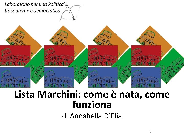 SINISTRA ECOLOGIA E LIBERTA’ Lista Marchini: come è nata, come funziona di Annabella D’Elia SINISTRA ECOLOGIA E LIBERTA’ Lista Marchini: come è nata, come funziona di Annabella D’Elia