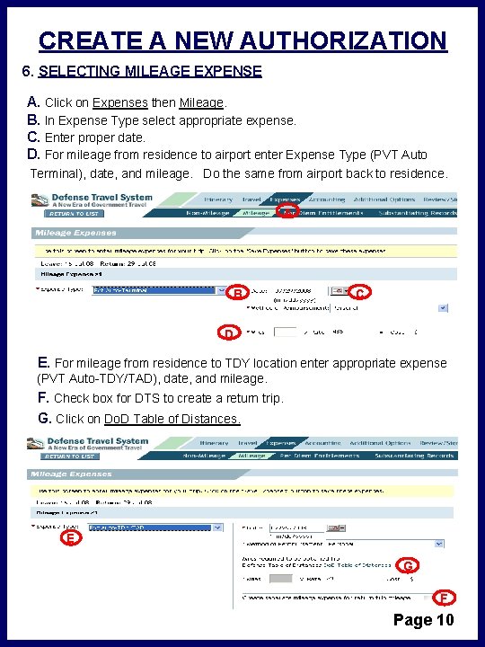 CREATE A NEW AUTHORIZATION 6. SELECTING MILEAGE EXPENSE A. Click on Expenses then Mileage.